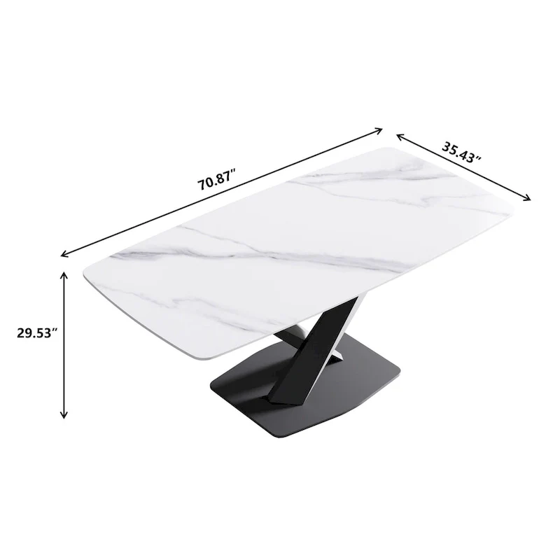 71  Modern Dining Table with Slate Stone Top and Metal Legs, Marble Dining Table