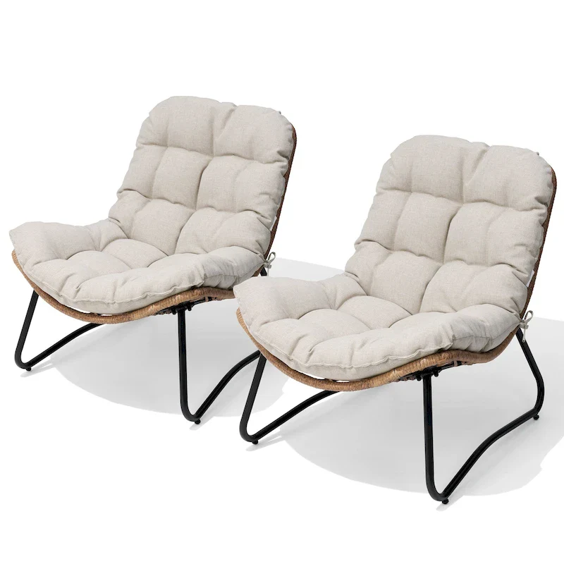 Outdoor Papasan Chairs with Thick Padded Cushion PE Rattan Patio Cozy Chairs
