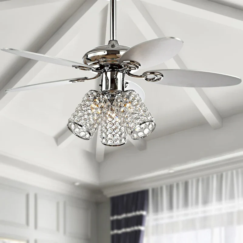 Mandy 42  3-Light Crystal LED Ceiling Fan With Remote, Chrome by JONATHAN Y