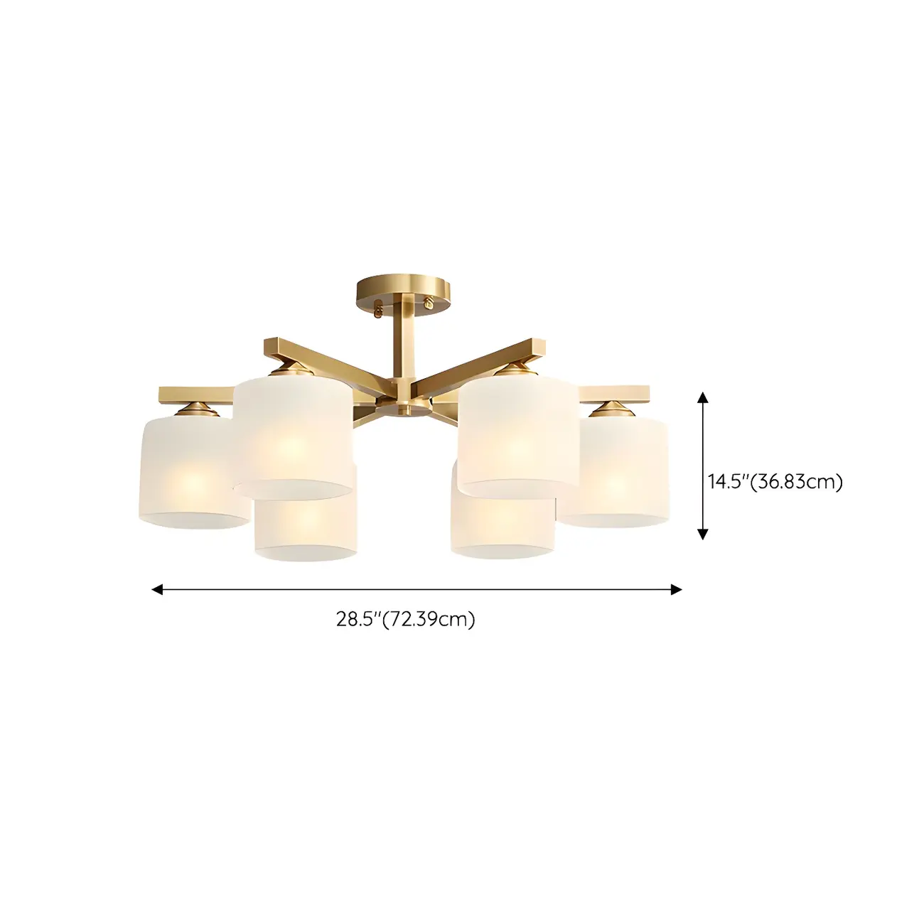 Modern Metal Cylinder Frosted Glass Semi Flush Ceiling Light