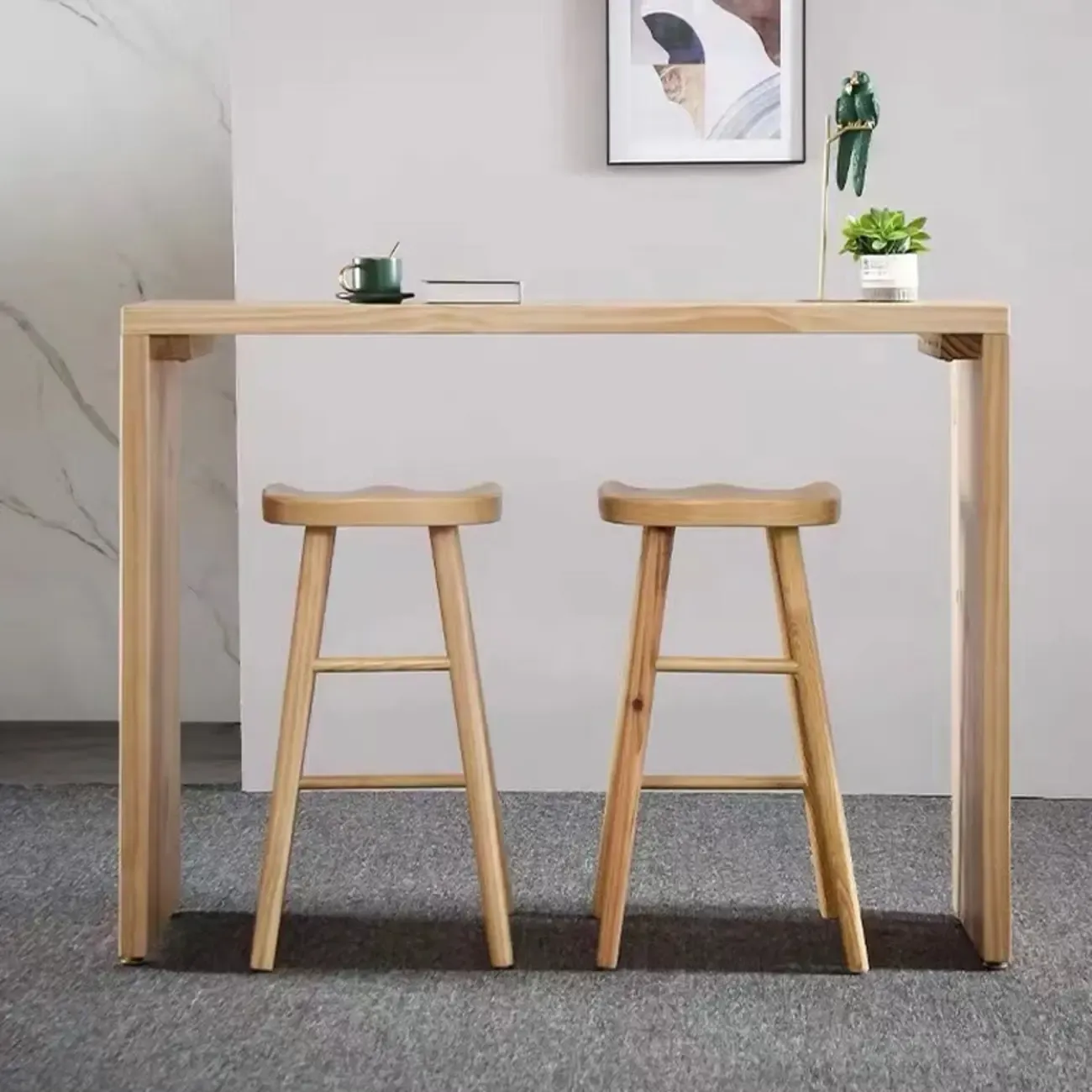Minimalist Natural Pine Rectangular Bar Tables