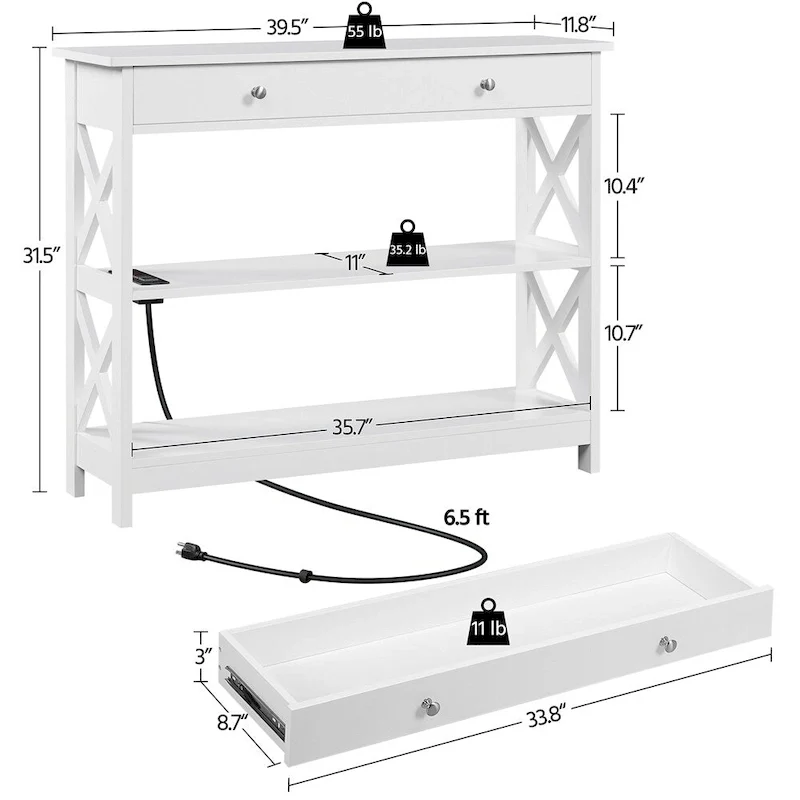 Yaheetech Wooden Console Table with Power Outlet Entryway Table