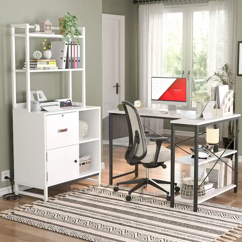 27.6 Wide Drawer File Cabinet, Wood Filing Cabinet With Charging Station and Locks