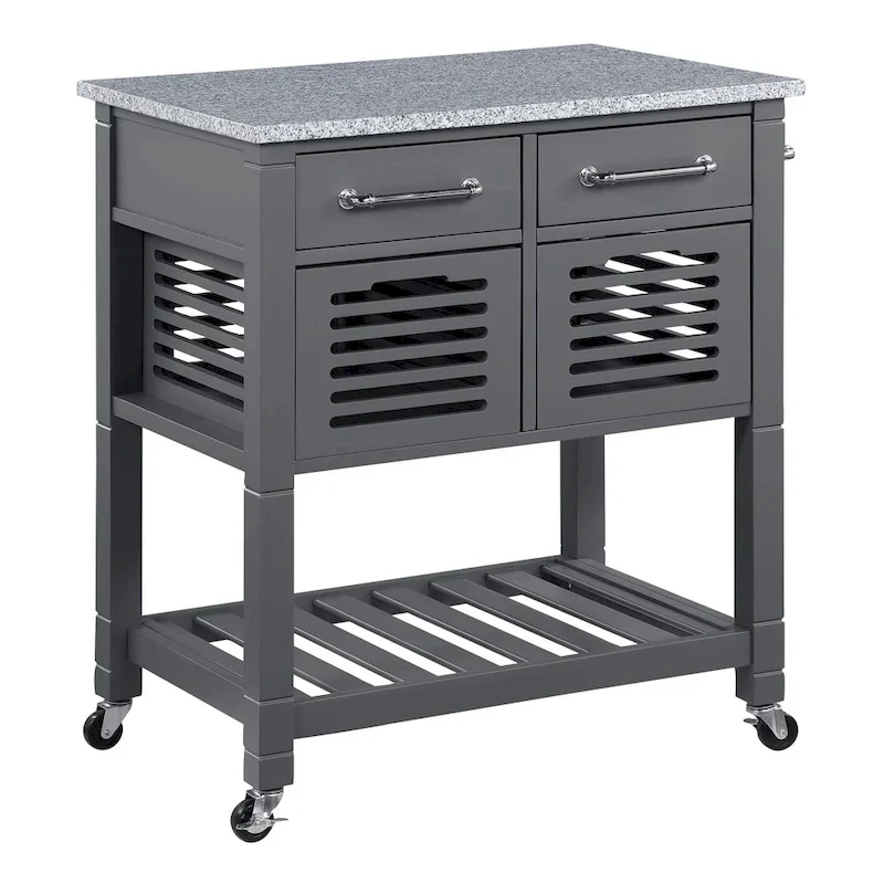 Kitchen Cart with Granite Top and Storage Drawers