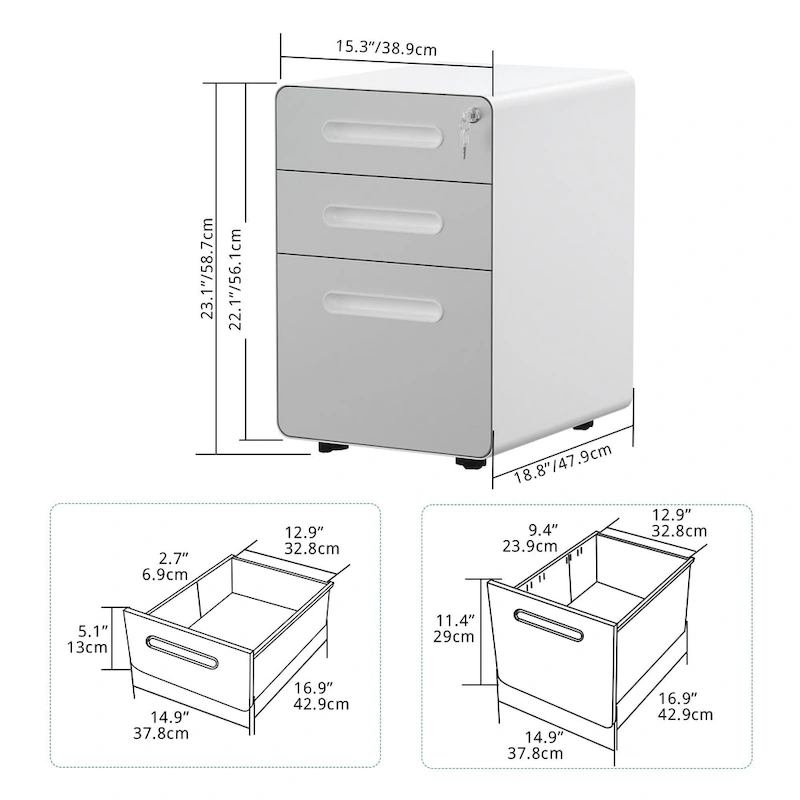 Modern 3-Drawer Mobile Vertical Steel File Cabinet