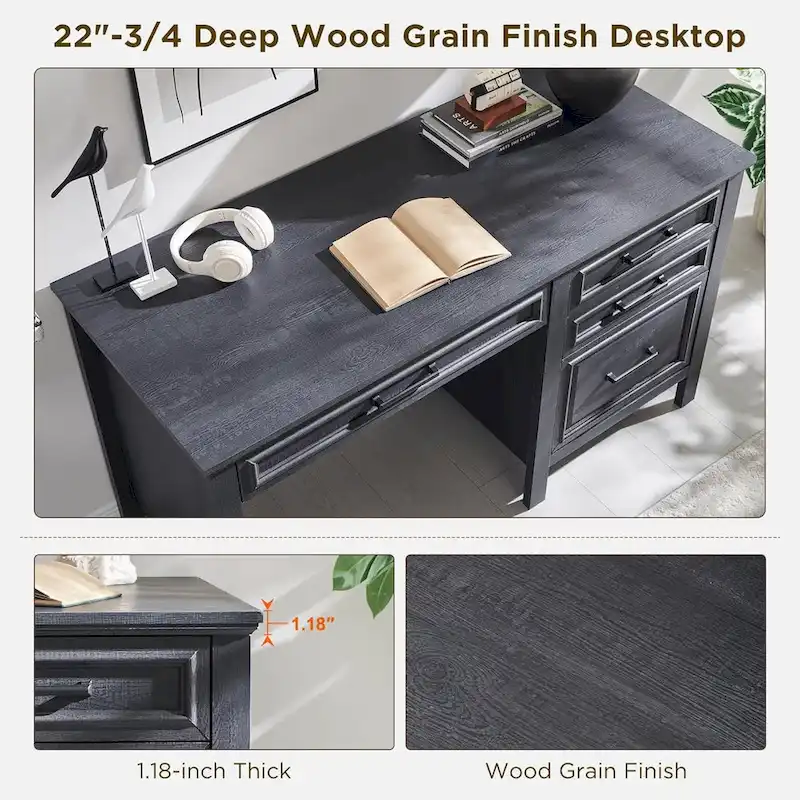 Modern Farmhouse Home Office Desk, Computer Desk with File Cabinet