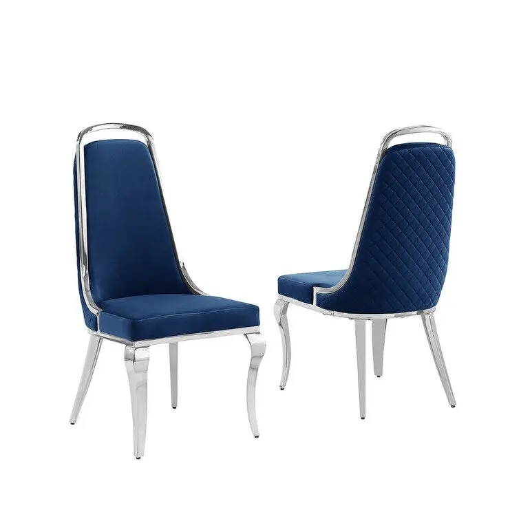 Velvet Side Chairs with Chrome Legs - Set of 2