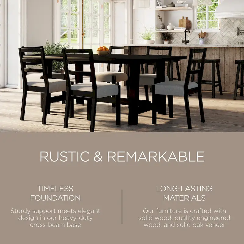 Rectangular Wooden Dining Table (Weathered Black Finish)