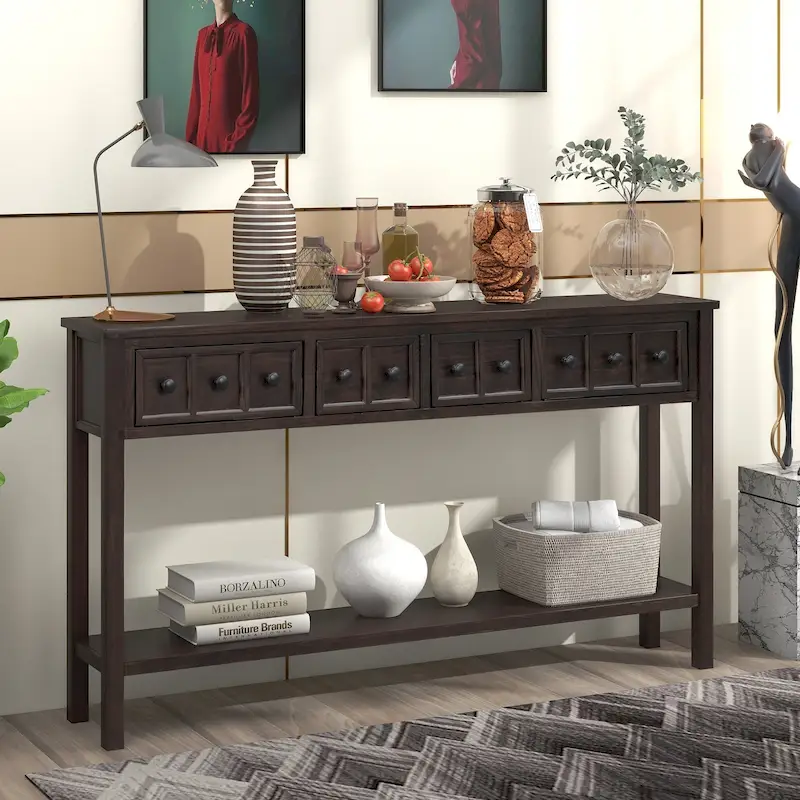 Rustic 4-drawer Entryway Console Table