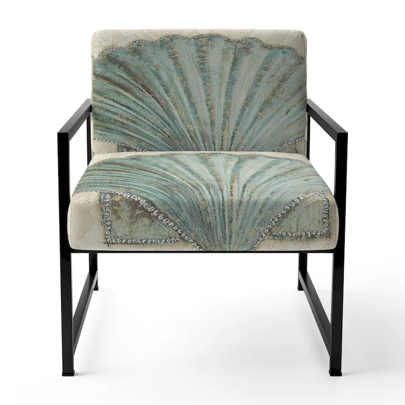 Designart  Seastar And Blue Sea Shell II  Upholstered Nautical & Coastal Accent Chair - Arm Chair