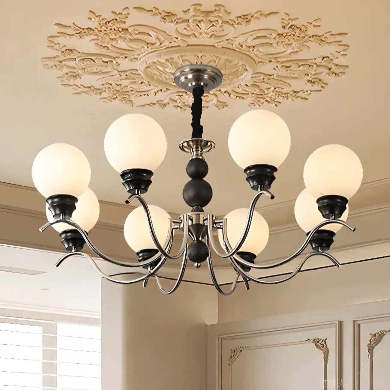 Classic Black Metal Modern Globe Glass Chandelier