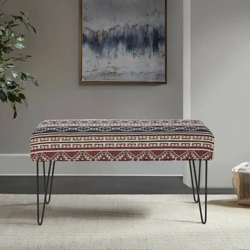 Adeco Bench Ottoman Fabric Rectangular Footrest Upholstered Bedroom