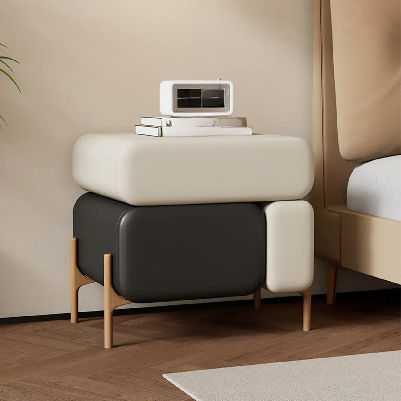 Modern Faux Leather Multi-Color Drawer Nightstand