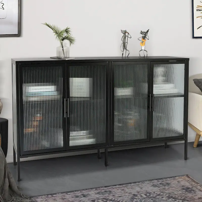Metal Tempered Glass Cabinet with Adjustable Shelf