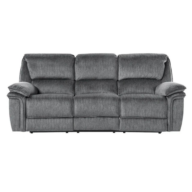 Muir 89 Inch Manual Double Recliner Sofa, Gray, Microfiber, Tufted Back