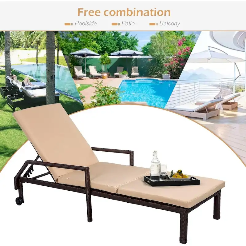 AECOJOY Patio Lounge Chair, Adjustable Poolside Chaise Lounge