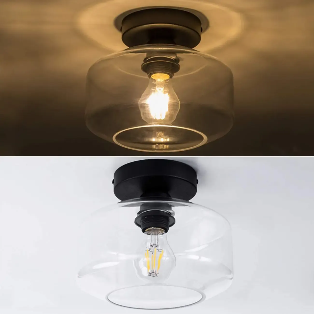 Hallway Industrial Clear Glass Semi Flush Ceiling Light