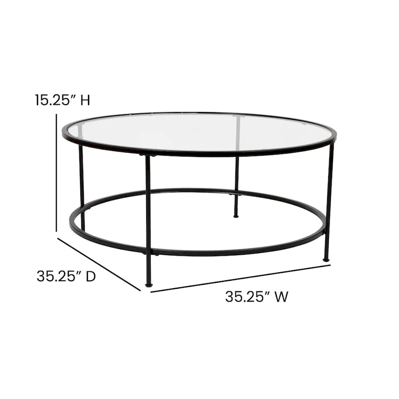 Glass Living Room Coffee Table with Round Metal Frame