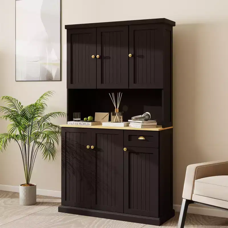 AndMakers Wood 39.76 in. Pantry Cabinet with Adjustable Shelves