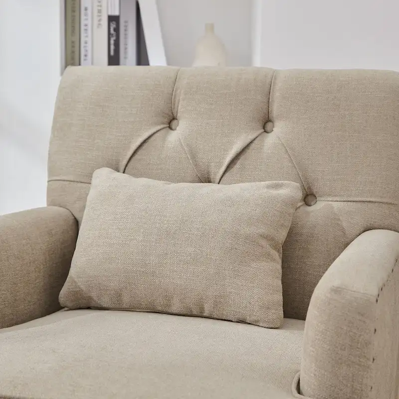 Set of 2 Arm Chair Upholstered Button Tufted Accent Chair with Lumbar Pillow Beige/ Grey/ Light Blue