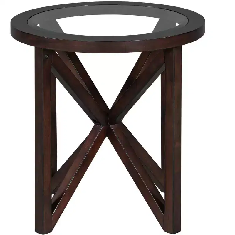 Round/Oval Coffee Table Glass End Table Cocktail Table Sofa Table Side Table Center Table, Black/Cherry-ModernLuxe