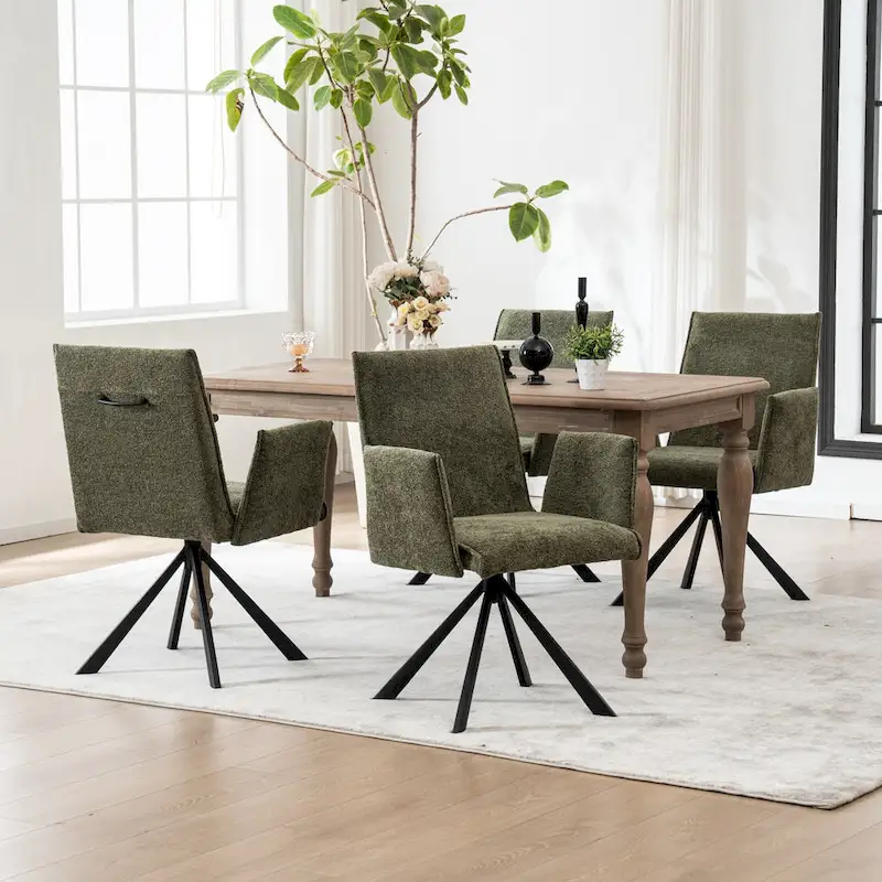 Modern Upholstered Dining Chairs with Swivel Metal Legs