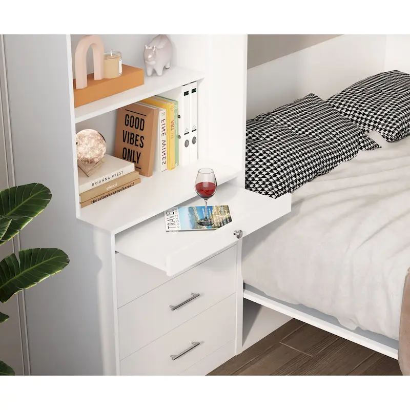Morden Deisgn Full Size Vertical Murphy Bed with Shelf and Drawers
