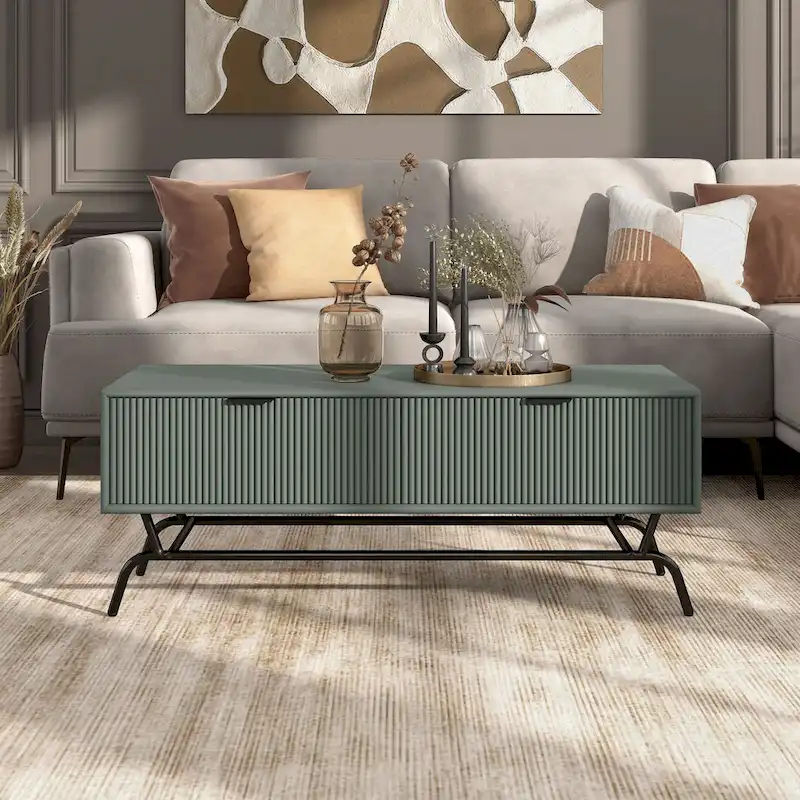 DH BASIC Modern 42-inch 2-Drawers Coffee Table with Metal Legs by Denhour