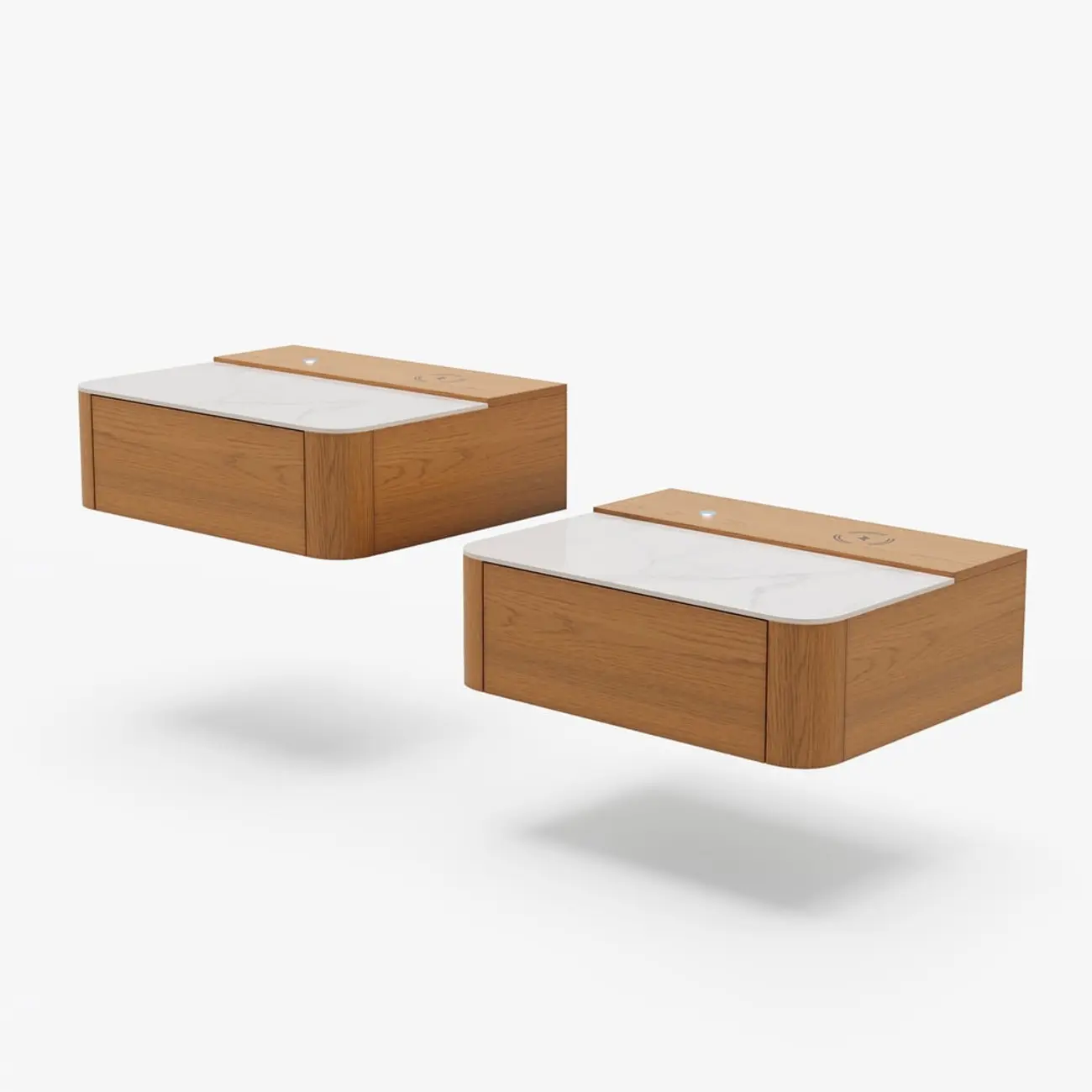 Wireless Cherry Wood Floating Nightstand with Drawers & Light