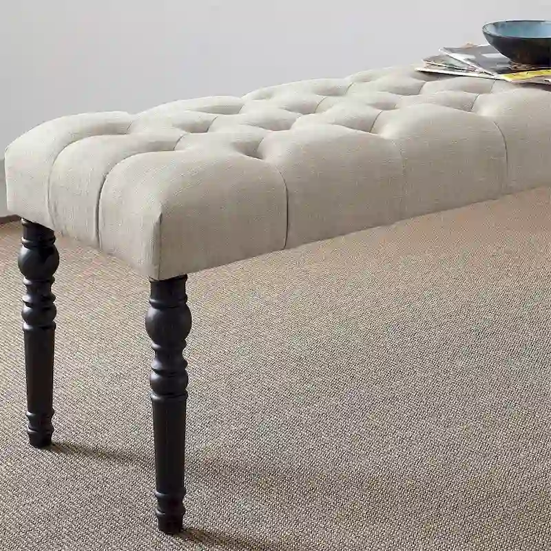 Fabric Tufted Turned Leg Dining Bench