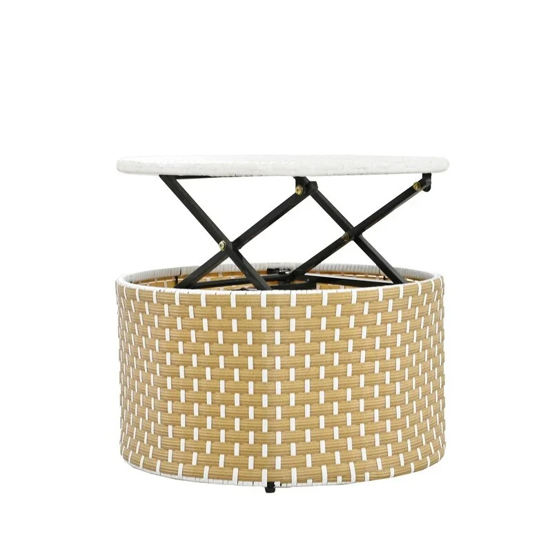 Round Patio Sectional Sofa Set  Two-Tone Rattan Daybed with Retractable Canopy & Modular Seating