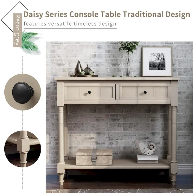 Daisy Series Console Table with 2 Drawers and Bottom Shelf