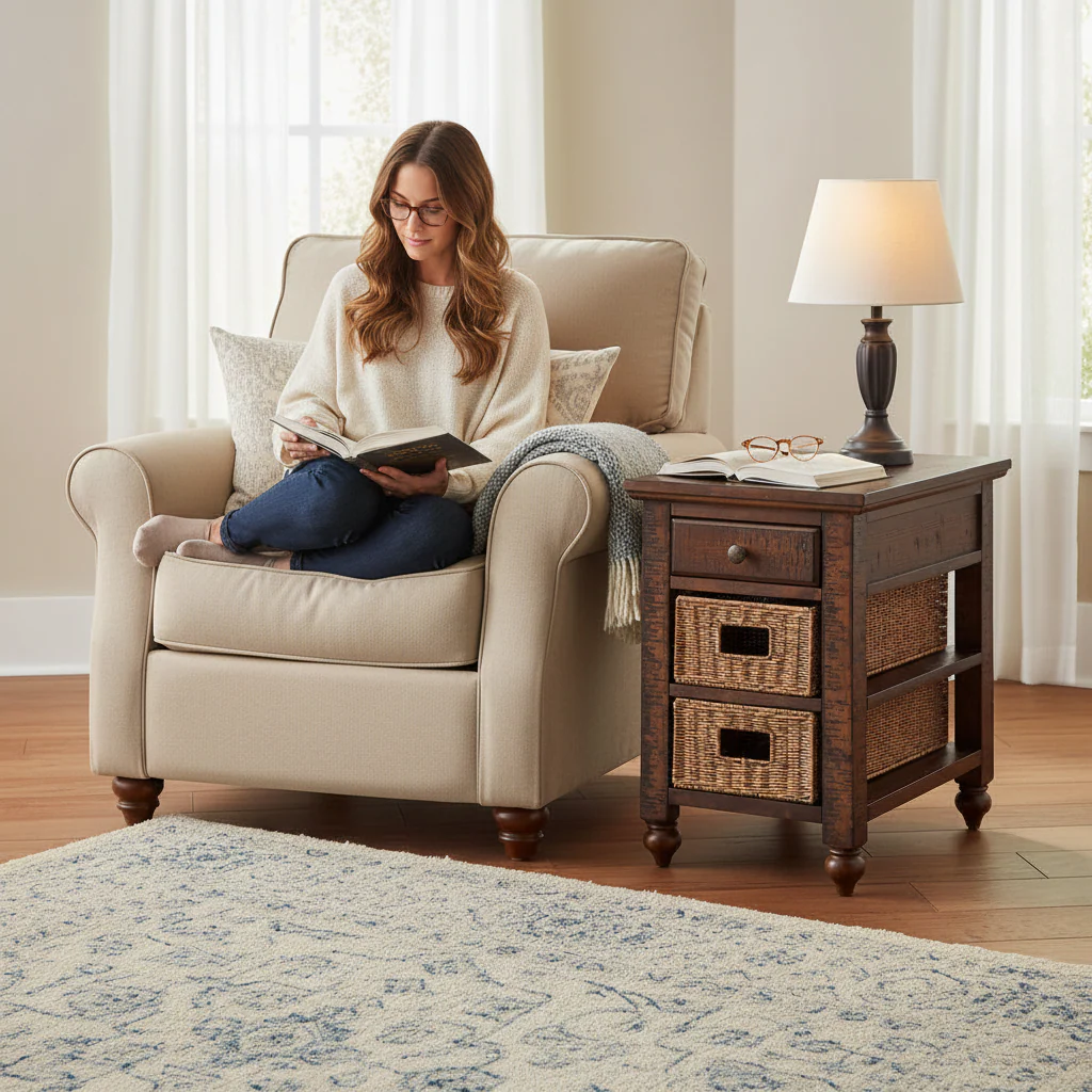 Country Coffee Storage Chairside Accent Table