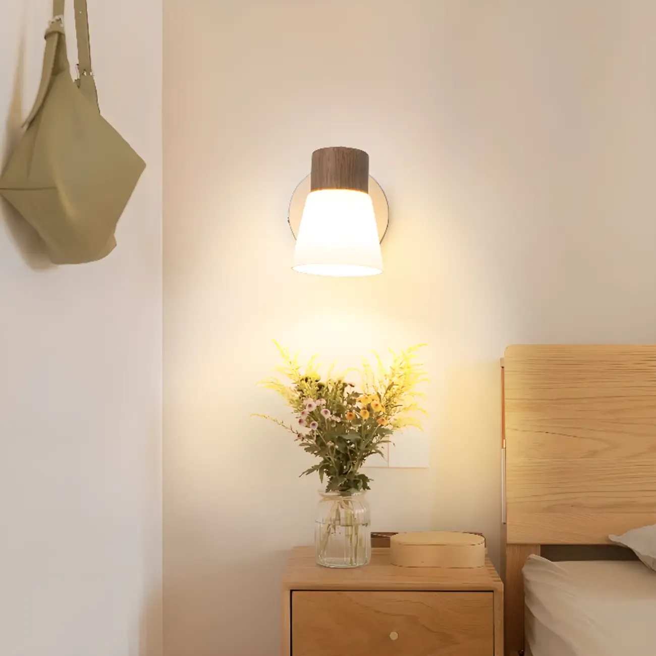 2-Light Modern Wood and Glass Bathroom Vanity Light Fixture