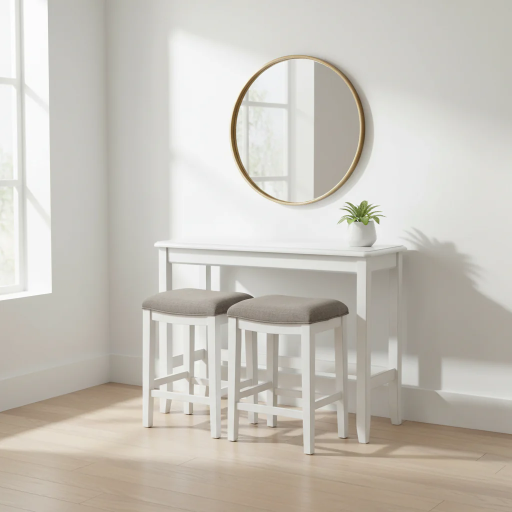 Pub-Height Sofa Table with Two Counter-Height Stools