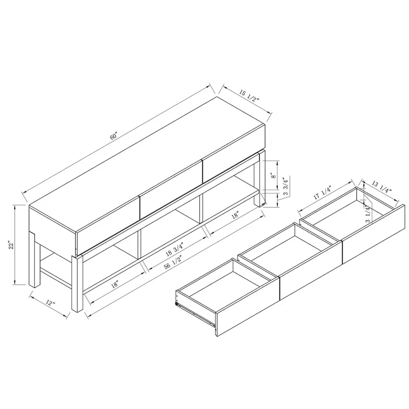 Modern Two-Tone TV Stand with Drawers and Open Shelves