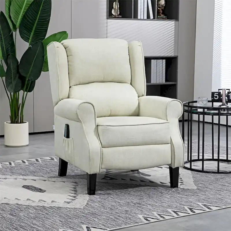 Massage Linen Recliner Chair with Heat,Footrest and Side Pocket
