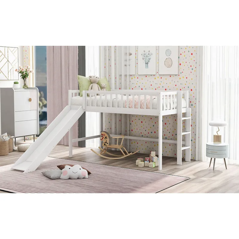 Pine Low Loft Bed with Slide