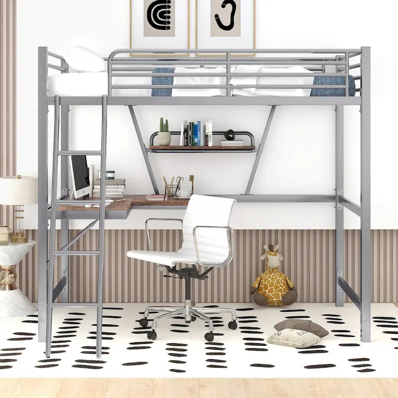 Loft Metal & MDF Bed with Desk and Shelf