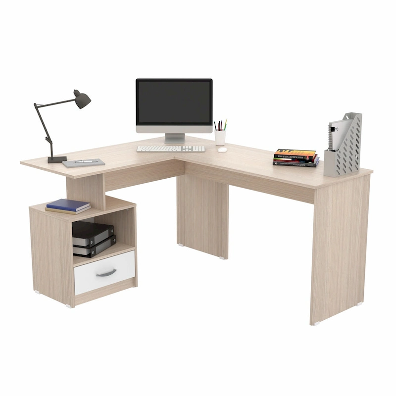 Inval Merlin L-Shape Computer Desk with Cubby