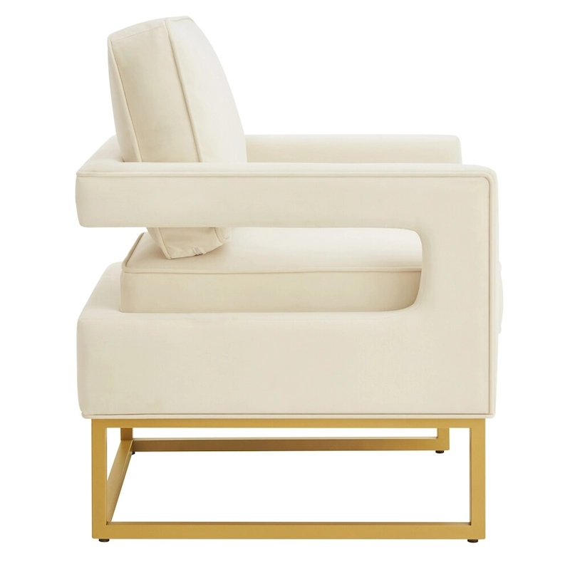 Modern Style Velvet Accent Chair with Gold Metal Base