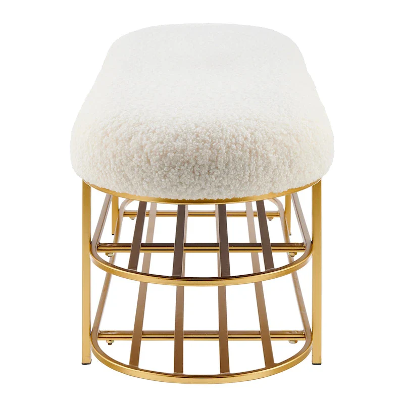 Frisly Shearling Fabric Bench w/ Shelf