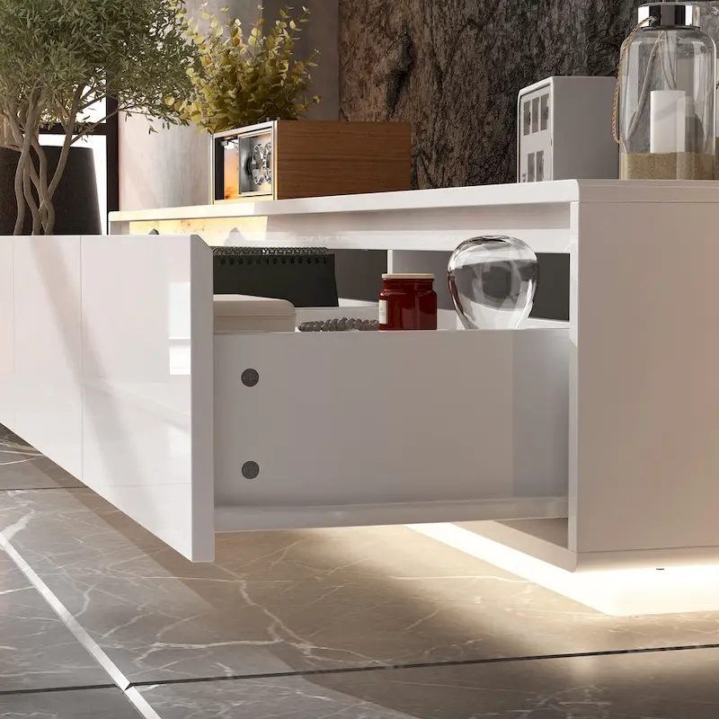 Illuminated White High Gloss Television Entertainment Center Console