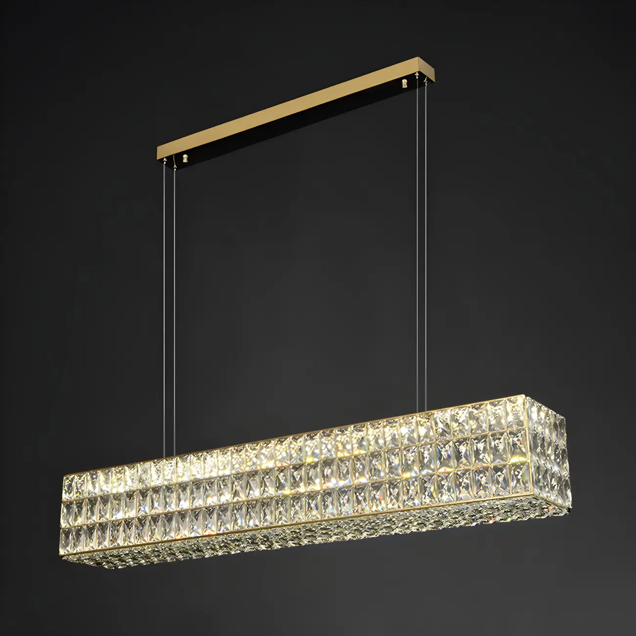 Modern Crystal Steel Rectangular Island Light