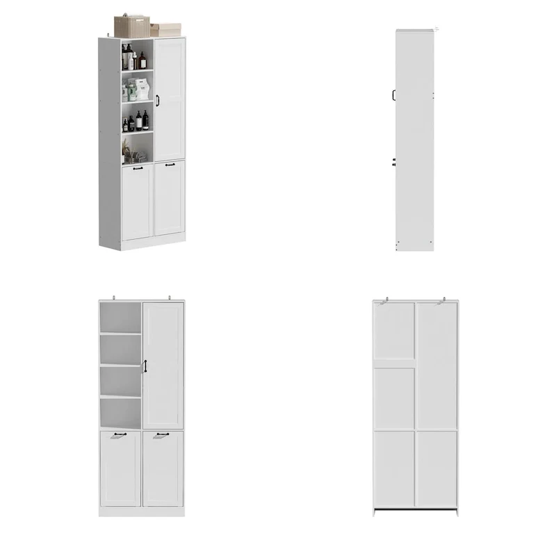 Sleek White Laundry Bathroom Cabinet with Unique Rotating Drawers