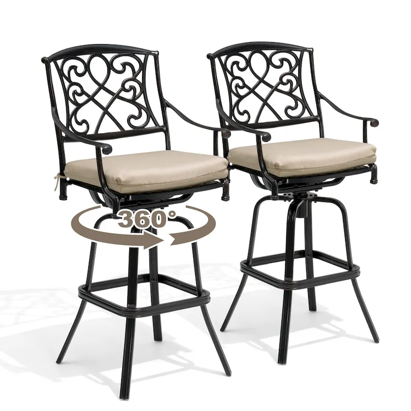 Pellebant Patio Aluminum Swivel Bar Stool with Sunbrella Cushion