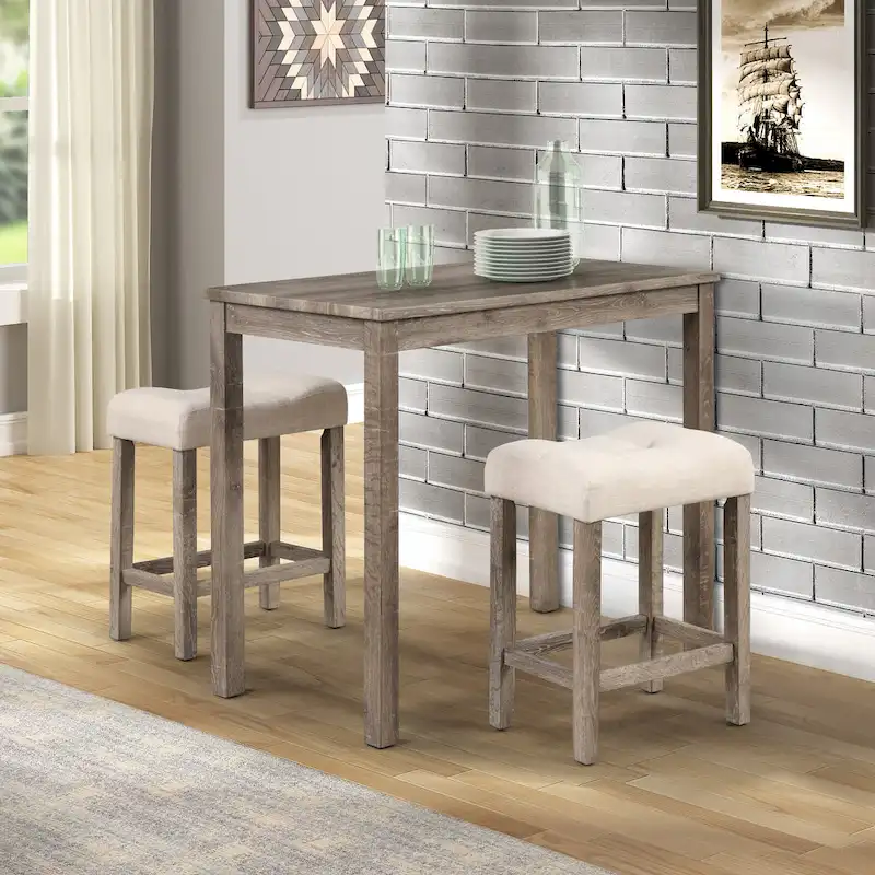 3-Piece Counter Height Dining Set Small Apartment Dining Table and Chair Sets with Button-Tufted Upholstered Stools for Kitchen