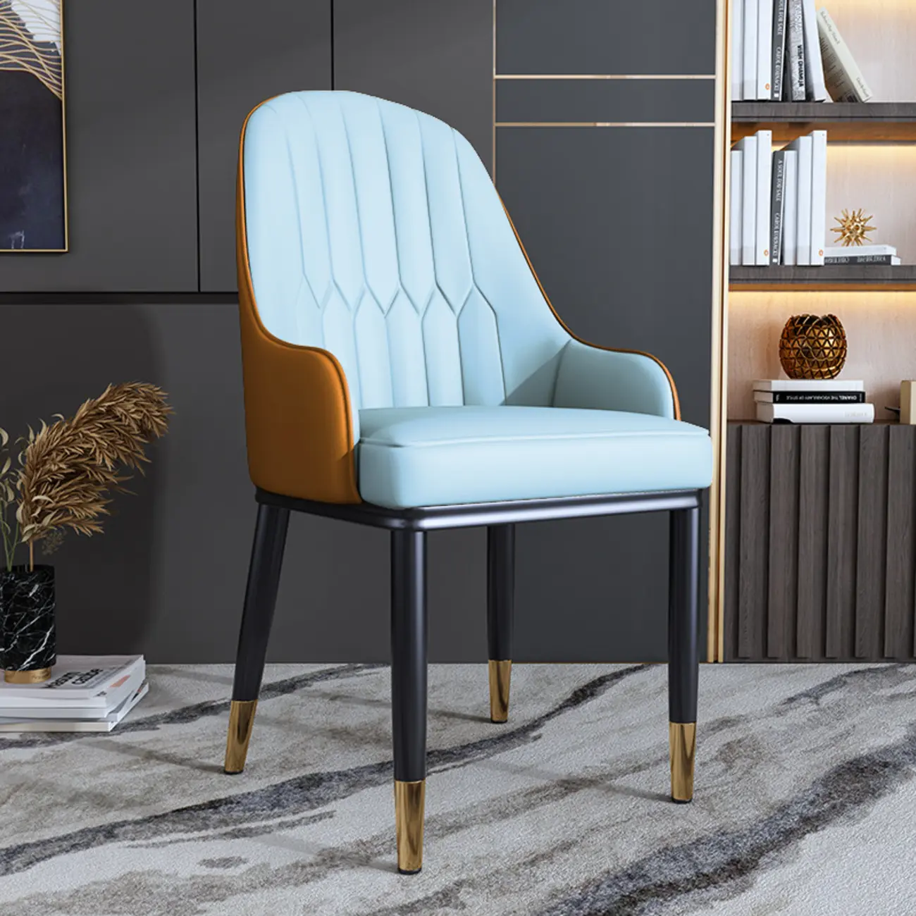 Glam Faux Leather Curved Back Armrest Dining Chair