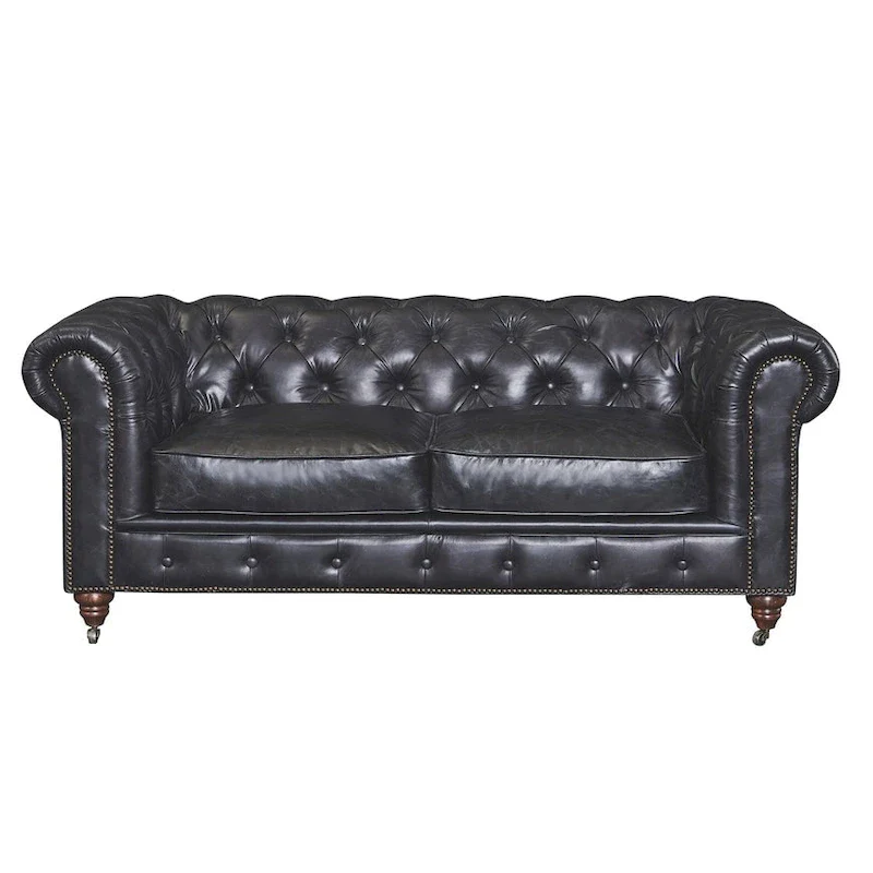 Century Chesterfield Love Seat - Light Chestnut Leather