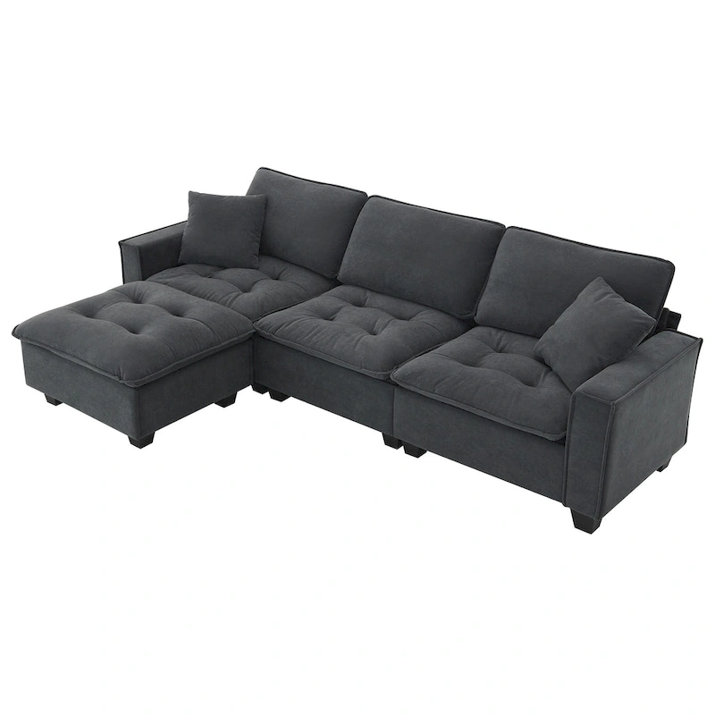 100*59 Convertible Sectional Sofa,L-shaped Reversible Couch Set with Free Pillows,4 Seat Sleeper Sofa with Ottoman
